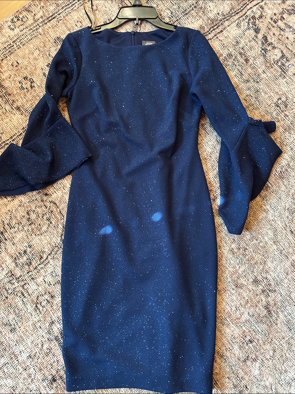 Navy Sparkle Long-Sleeve Sheath Dress
